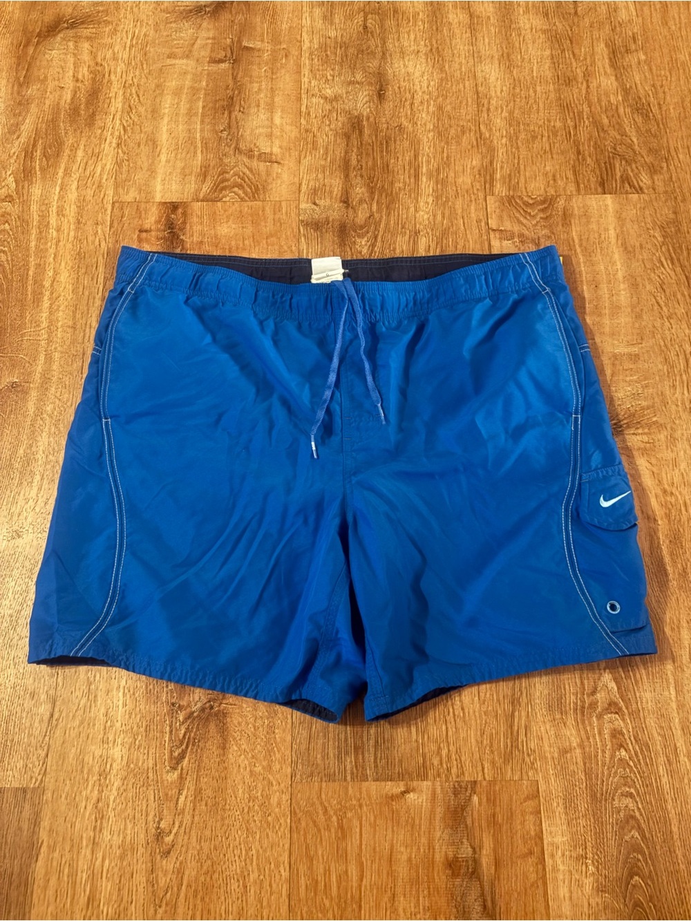 Nike Swim Shorts Mens Large Blue Cargo Pocket Swoosh Spell Out Lined